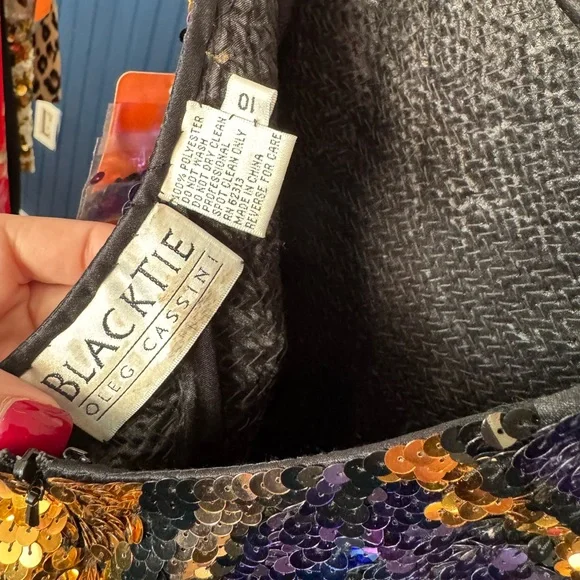 Black Tie Oleg Cassini Sequin Multicolor Dress NWT